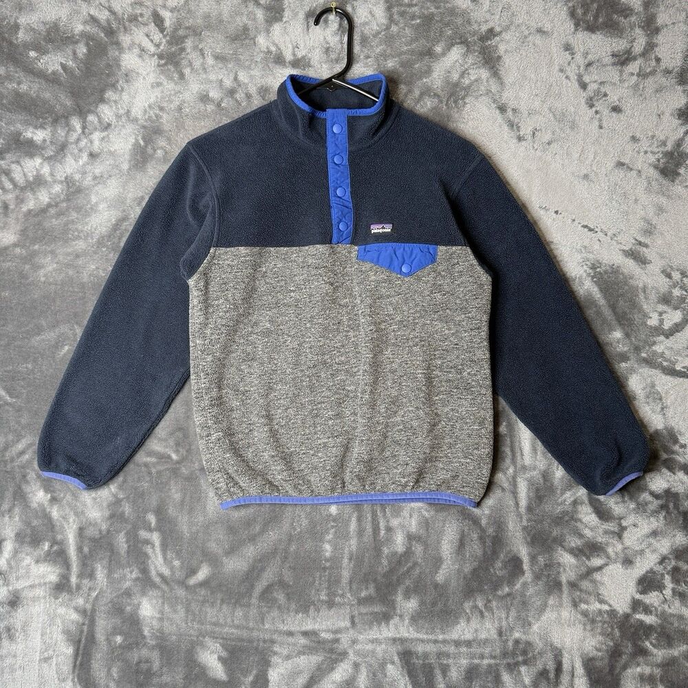 Patagonia Kids Lightweight Synchilla Two Tone Blue Gray Youth Large Snap T